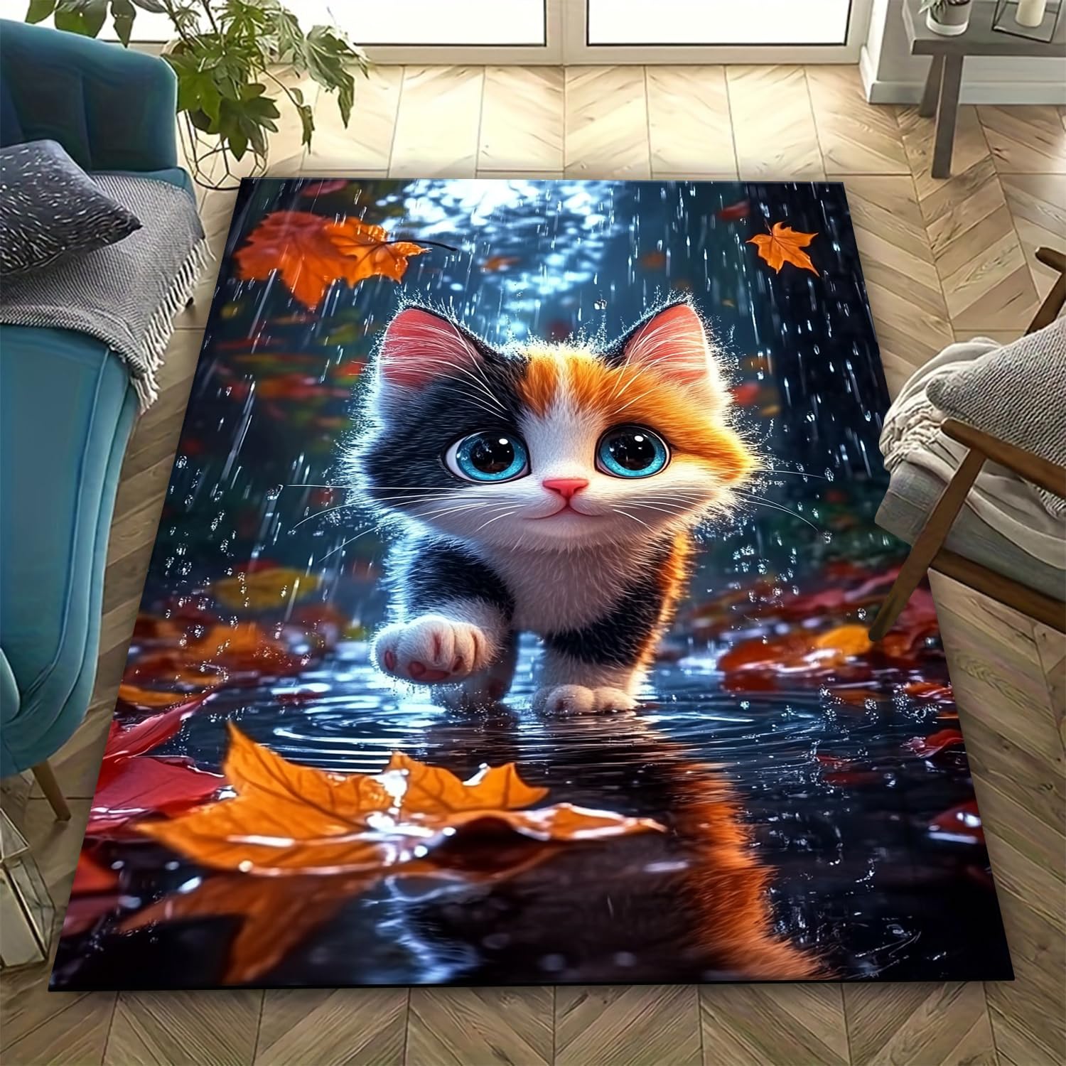Tapis salon chat 3D lavable et tapis de chambre anti-fatigue