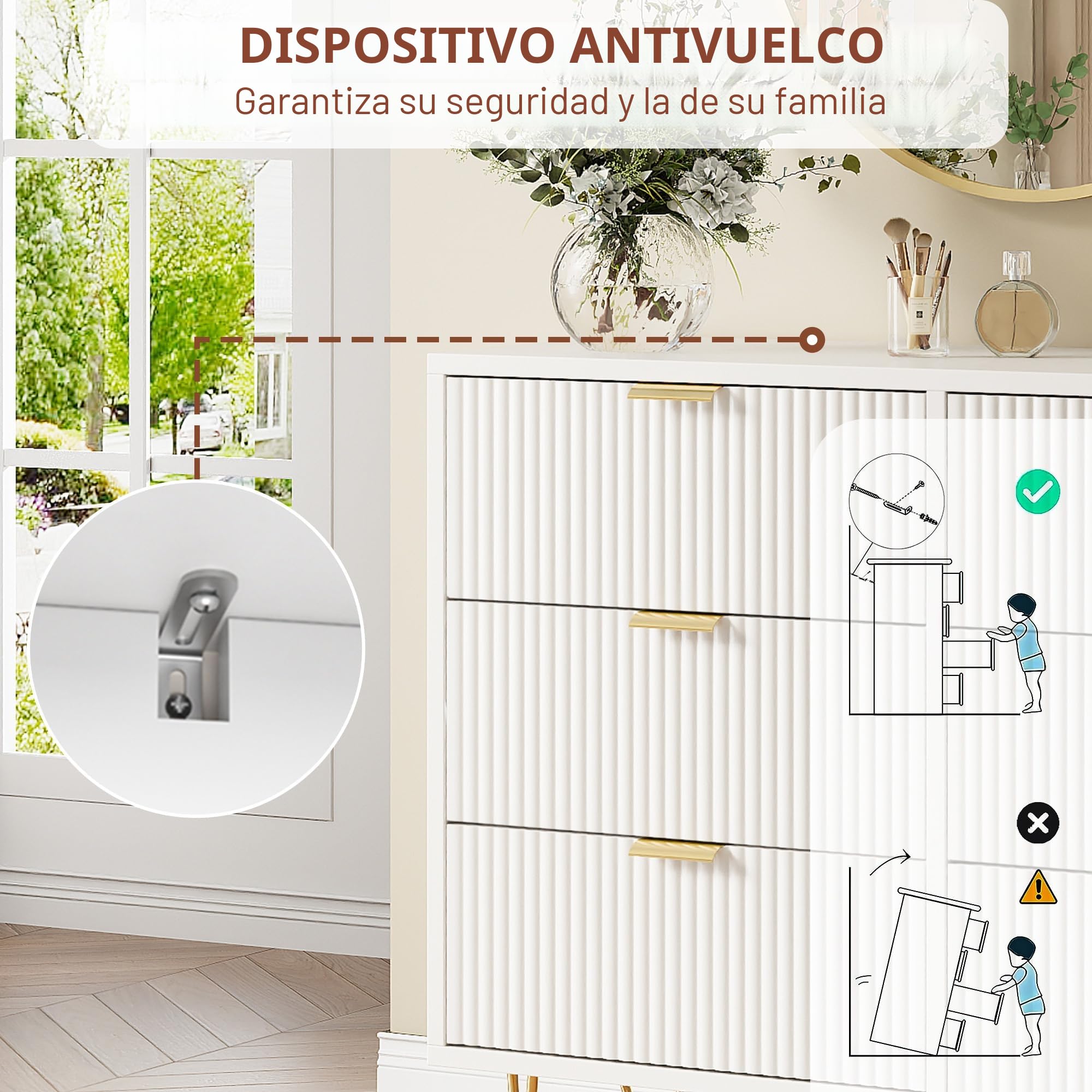 Mueble para dormitorio, adulto, 6 cajones, 6 cajones, color blanco, 100 × 34 × 73 cm, cómoda blanca habitaciónComodas habitación adulta, cómoda con 6 cajones, color blanco, cómoda sala de