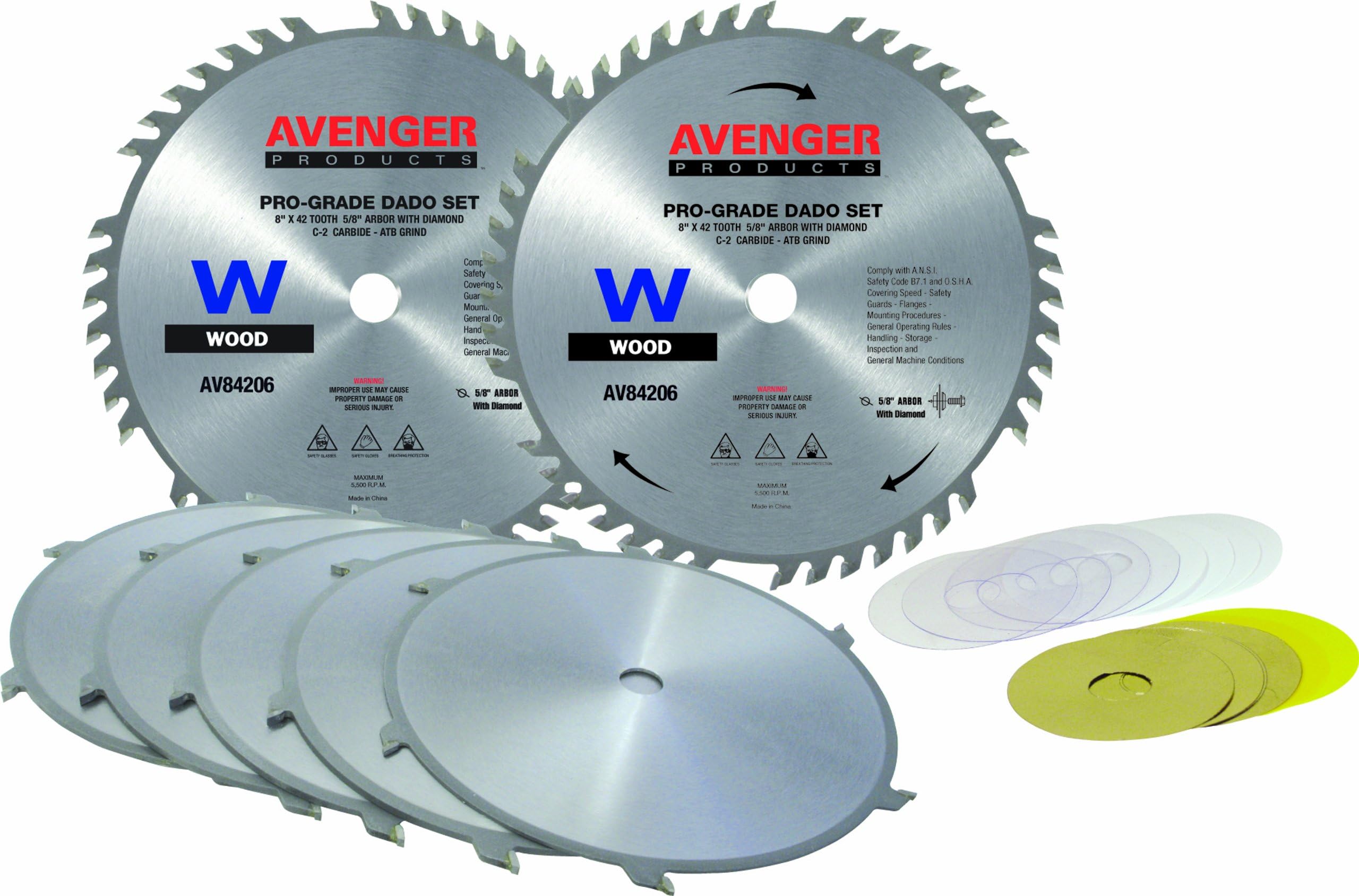 Avenger AV-84206 Stack dado Set, 8-inch by 42 Tooth, 5/8-inch Arbor, C-4, Aluminum case