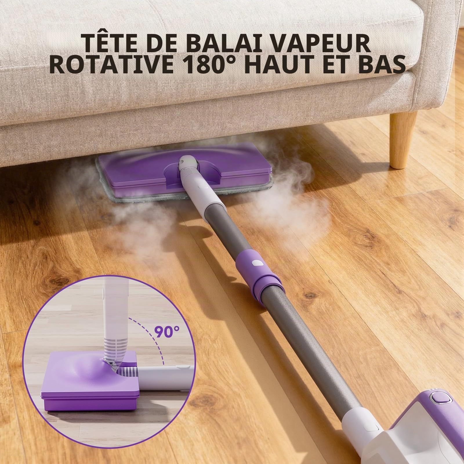 AAOBOSI Nettoyeur vapeur 1300 W - Chauffage rapide - Nettoyage avec vapeur à haute température (jusqu'à 132 °C) - Balai vapeur multifonction - Kit complet avec accessoires - Idéal pour sol, tapis