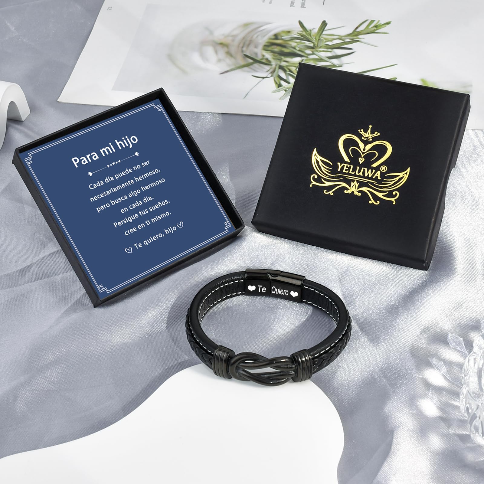 YELUWA Dia Del Padre Regalos, Pulsera Hombre, Regalos Para El Marido Los Hombres De Acero Inoxidable Pulsera De Cuero Trenzado Cumpleaños, Aniversario, Día De San Valentín, Regalo De Cumpleaños