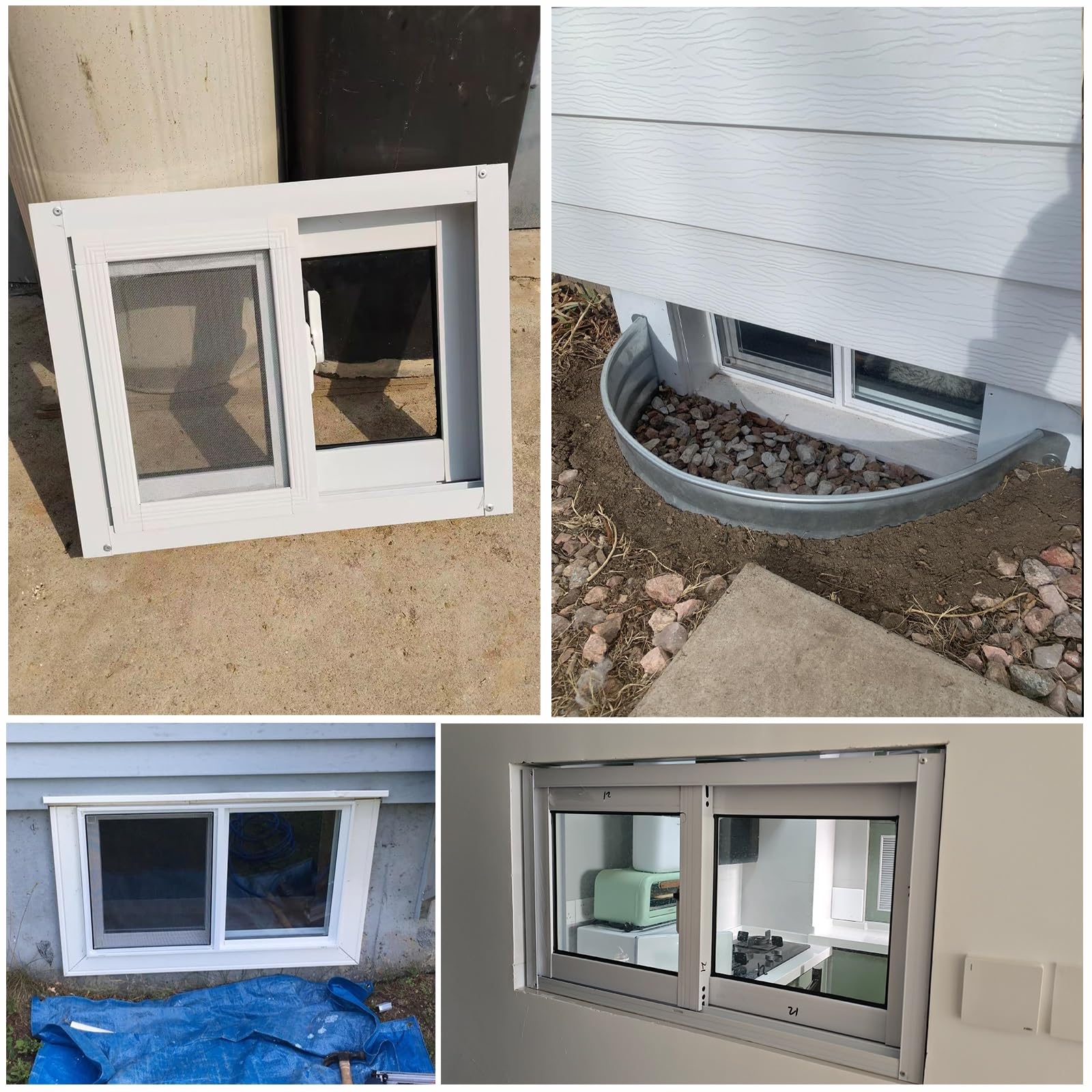 Aluminiowe okno przesuwne do szop, 26 x 15, pozioma konstrukcja ze szkła hartowanego, do kurników, biała rama, idealna do użytku domowego i ogrodowego