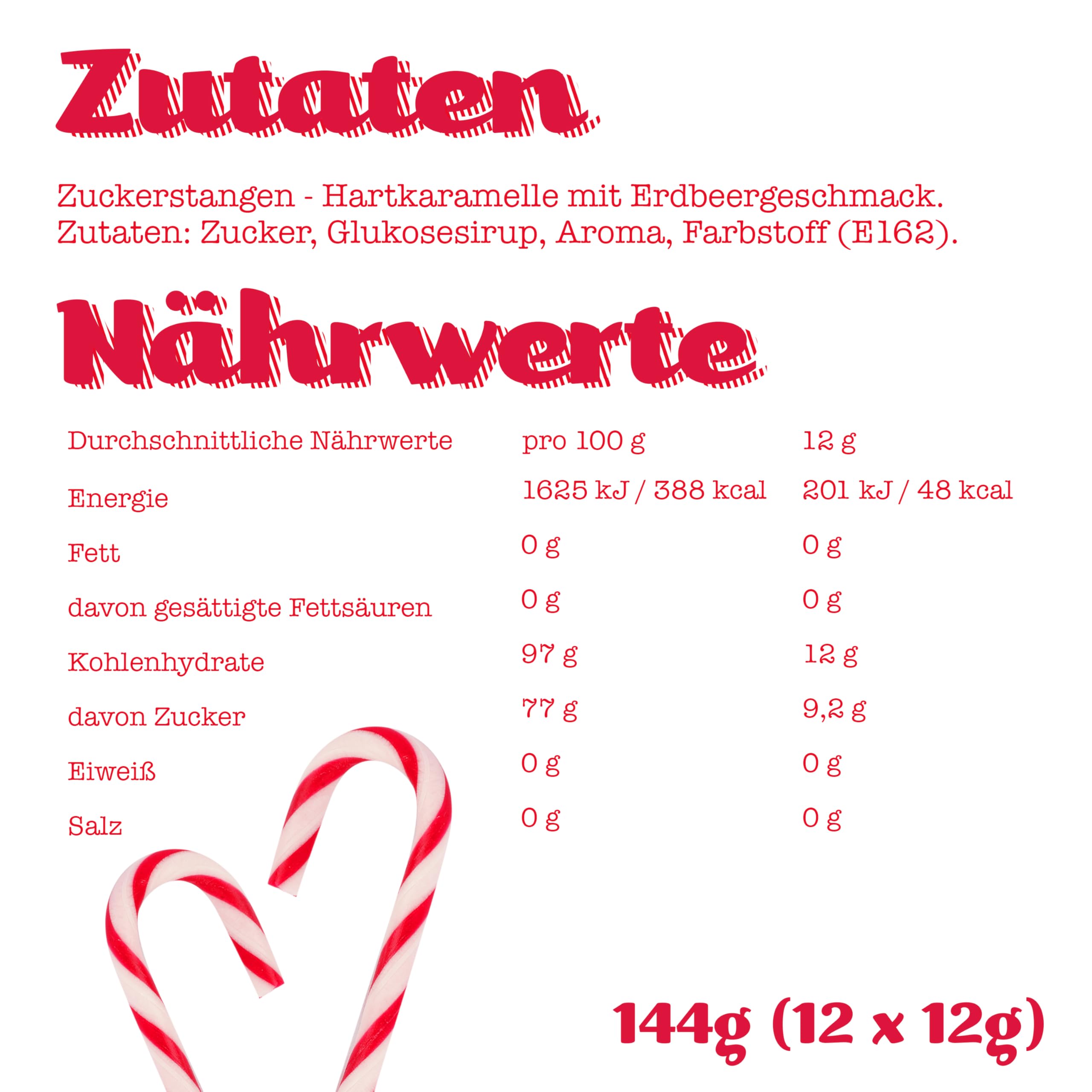 Beckys Zuckerstangen Erdbeergeschmack - 12 rot-weiße Candy Canes, 12g pro Stück - in roter Geschenkbox - Perfekt für Weihnachtsdeko, Baumdeko & als Süßigkeit für den Weihnachtsteller