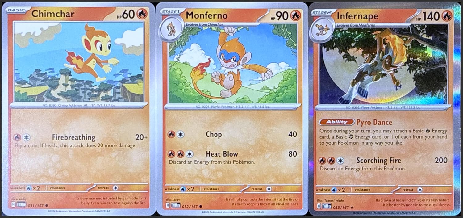 Chimchar - 031/167 + Monferno 032/167 + Infernape 033/167 - Twilight Masquerade - Evolution Set - NM/M