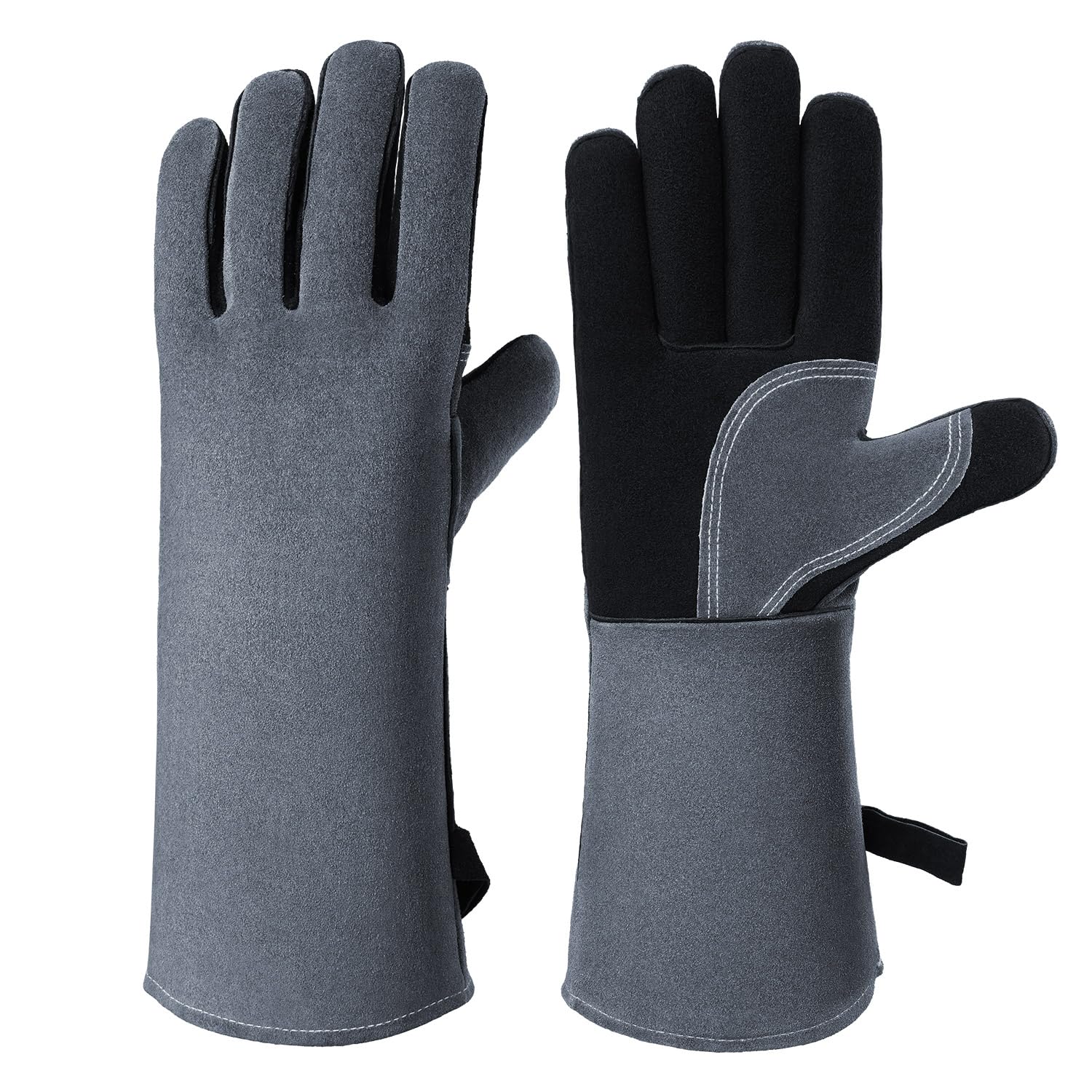 Xndryan Leather BBQ Gloves, 16 IN Extreme Heat & Fire Resistant Gloves for Fireplace, Barbecue, Welding, Firefighting, Grill, Oven, Baking, Stove, Free Size for Men Women