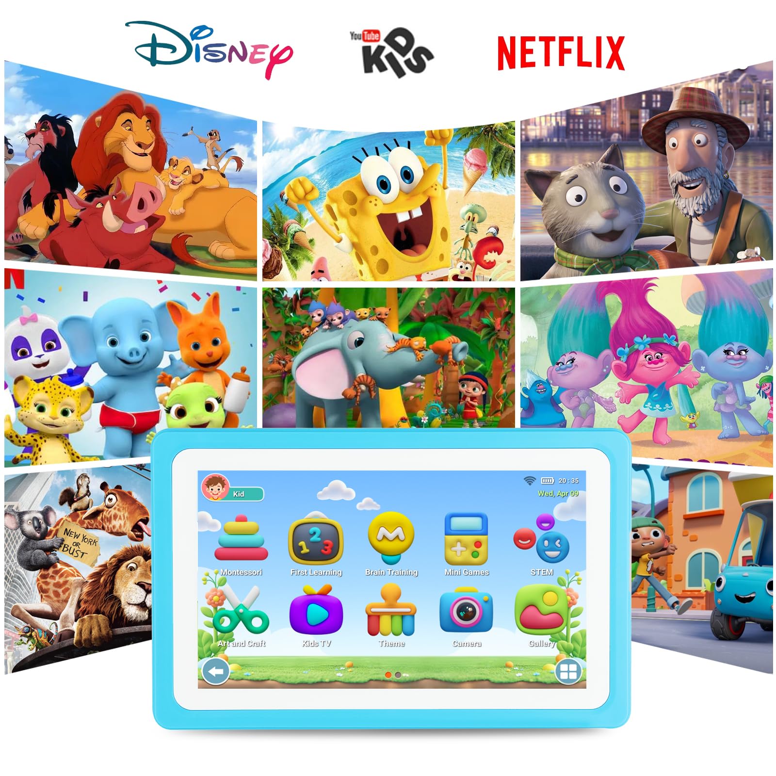 Tablet per bambini da 7 '' 32 GB, tablet per bambini 3-7 con WiFi YouTube Tonnellate di contenuti offline Controllo genitori, tablet Android per bambini con supporto per custodia ispessita Software