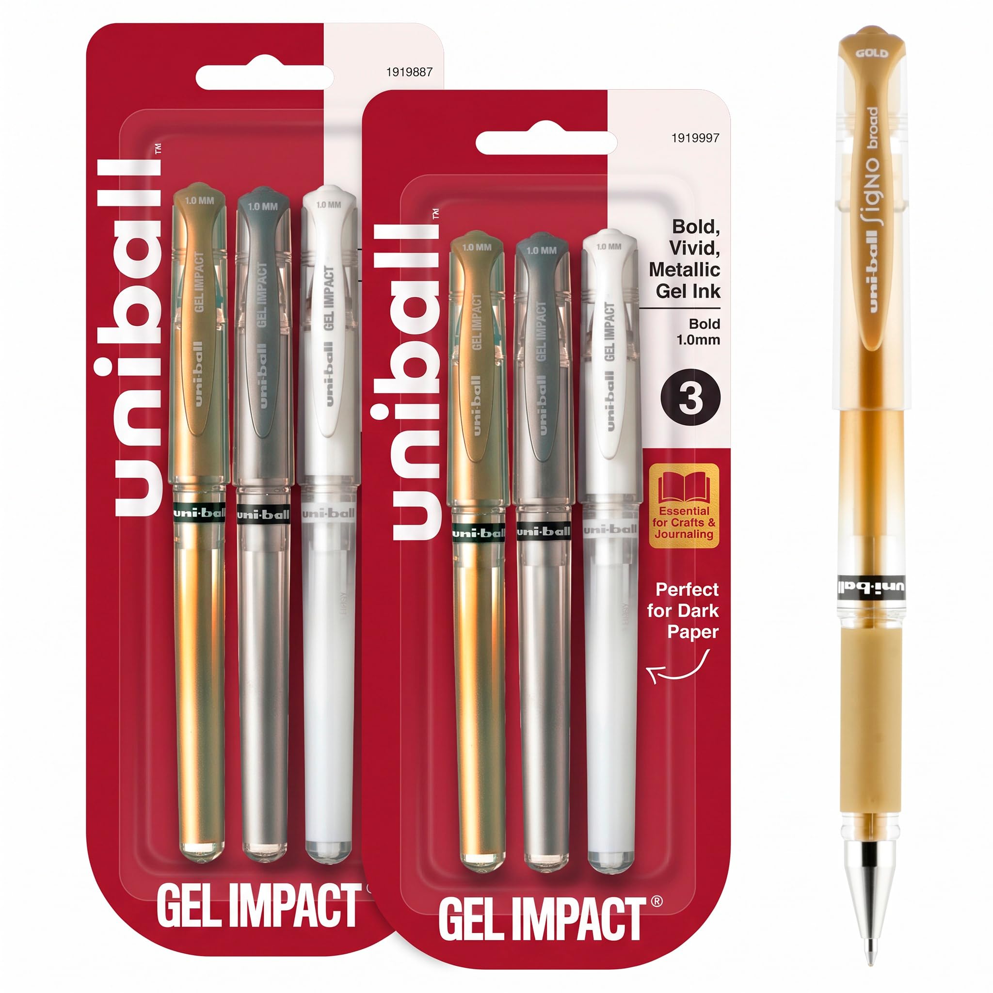 uniball Signo Gel Impact Pens,Bold Point (1.0mm),Assorted Metallic,(Pack of 6)