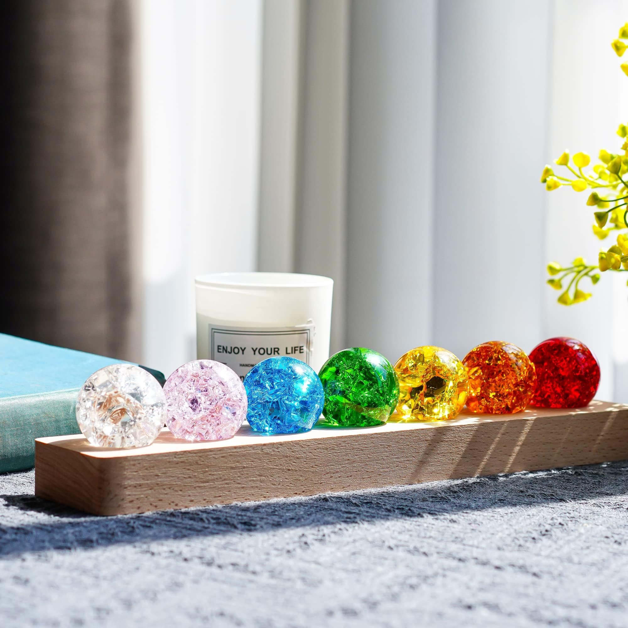 ZEERSHEE 7 Color Chakra cristal bolas cristal bola de cracking con LED madera Base 40mm bolas de cristal noche luz decoración del hogar regalos para los amantes