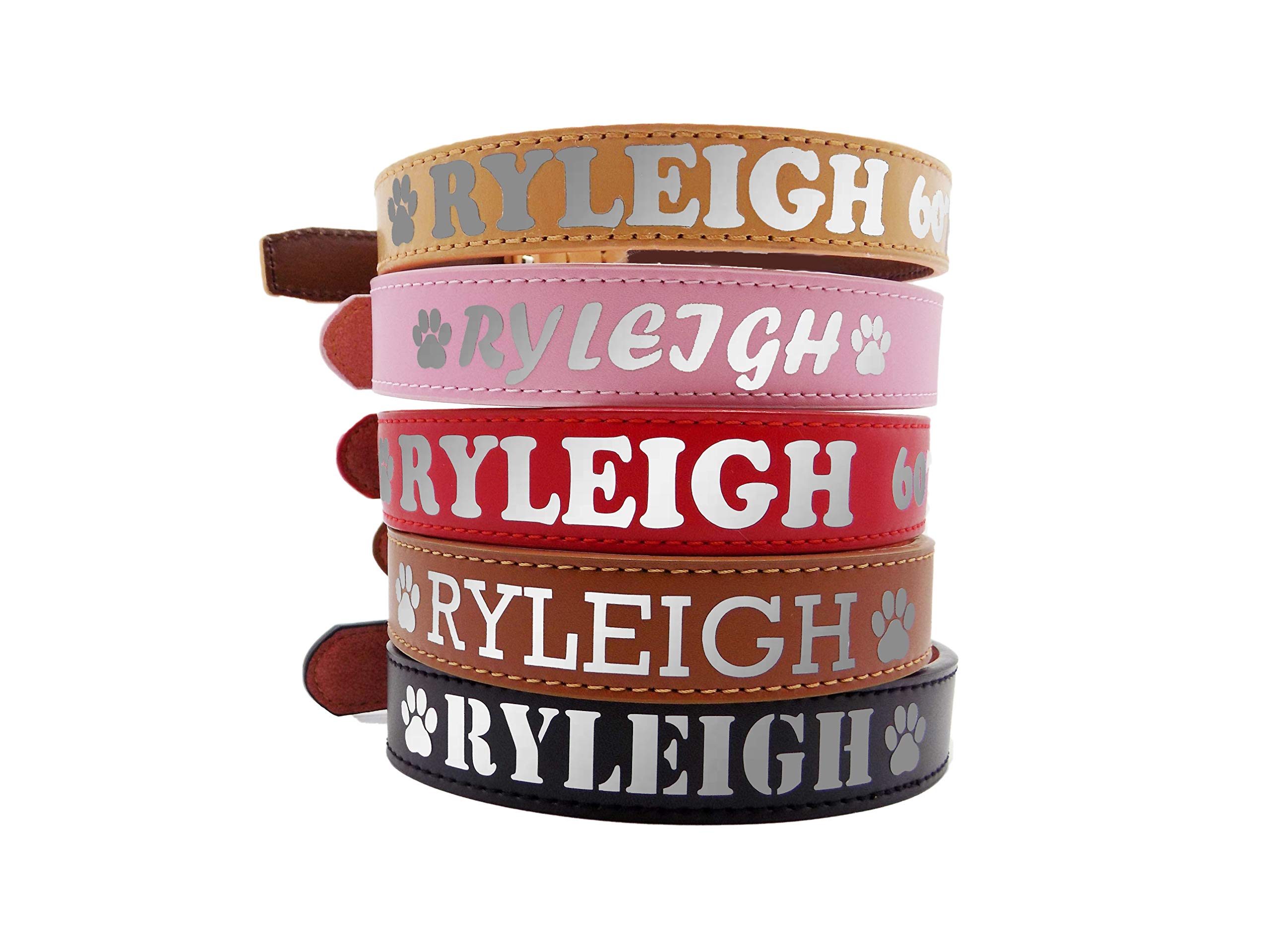 Sier Reflective Custom Personalized Genuine Leather Dog and Cat Collar with Name Phone Number ID Safety Black Brown Red Pink (10"-13" (Width 1/2"), Red)