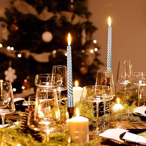 Miniatura 4 de Juego de 12 velas cónicas en espiral de 10 pulgadas de alto, 8 horas, sin sabor y sin humo, velas largas, velas altas, cena en casa, fiesta, boda,