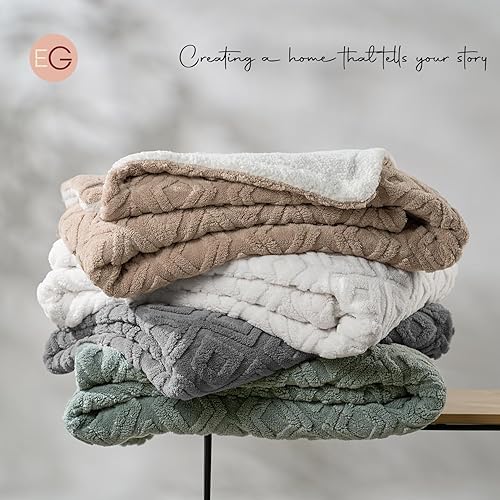 Miniatura 7 de EverGrace Manta de forro polar jacquard bohemio Sherpa para sofá, súper suave y acogedora manta de felpa mullida para invierno, manta reversible