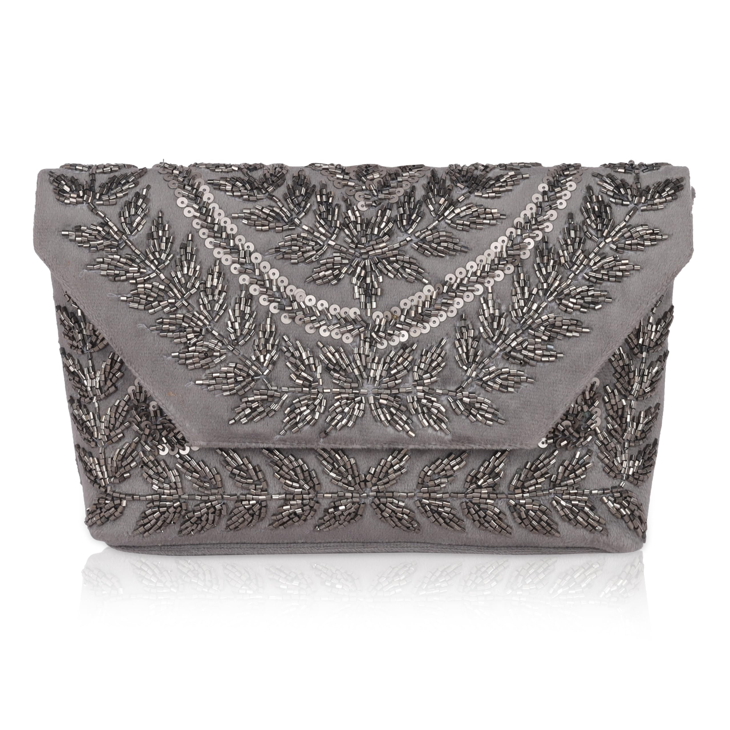 Nicoberry Pouch | Womens Faux Leather Silver Sequin Floral Clutch (Dark Grey) (B0CWH99LC3) Amazon Price History, Amazon Price Tracker