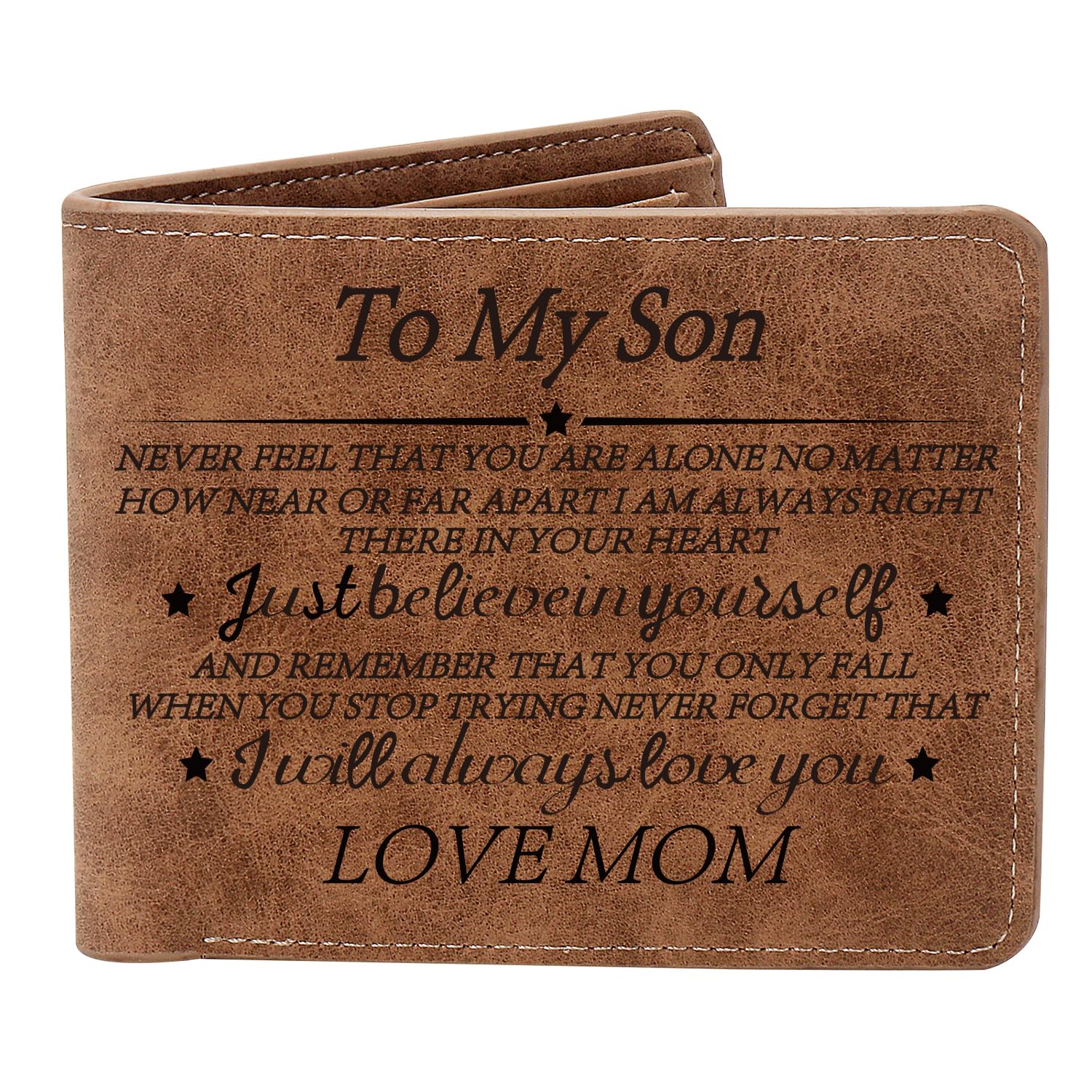 THTCSQ To My Son Gifts,Leather Wallet for Men,Engraved Personalized Leather Wallet,Birthday Christmas Gifts for Son from Mom Dad,Inspirational Gifts