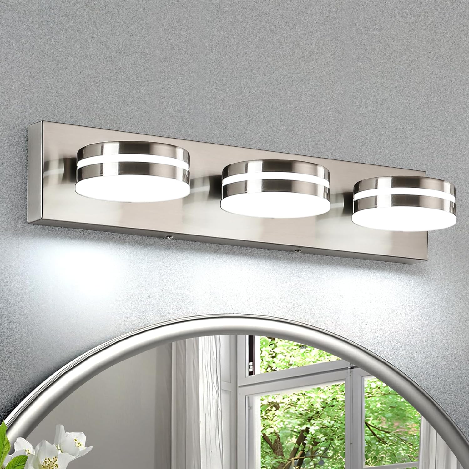 3-Light Bathroom Vanity Light, Brushed Nickel Bathroom Light Fixtures Over Mirror, LED Vanity Lights with 360°Rotating Lamp Head(24in) Nickel 3-Light,24Inch