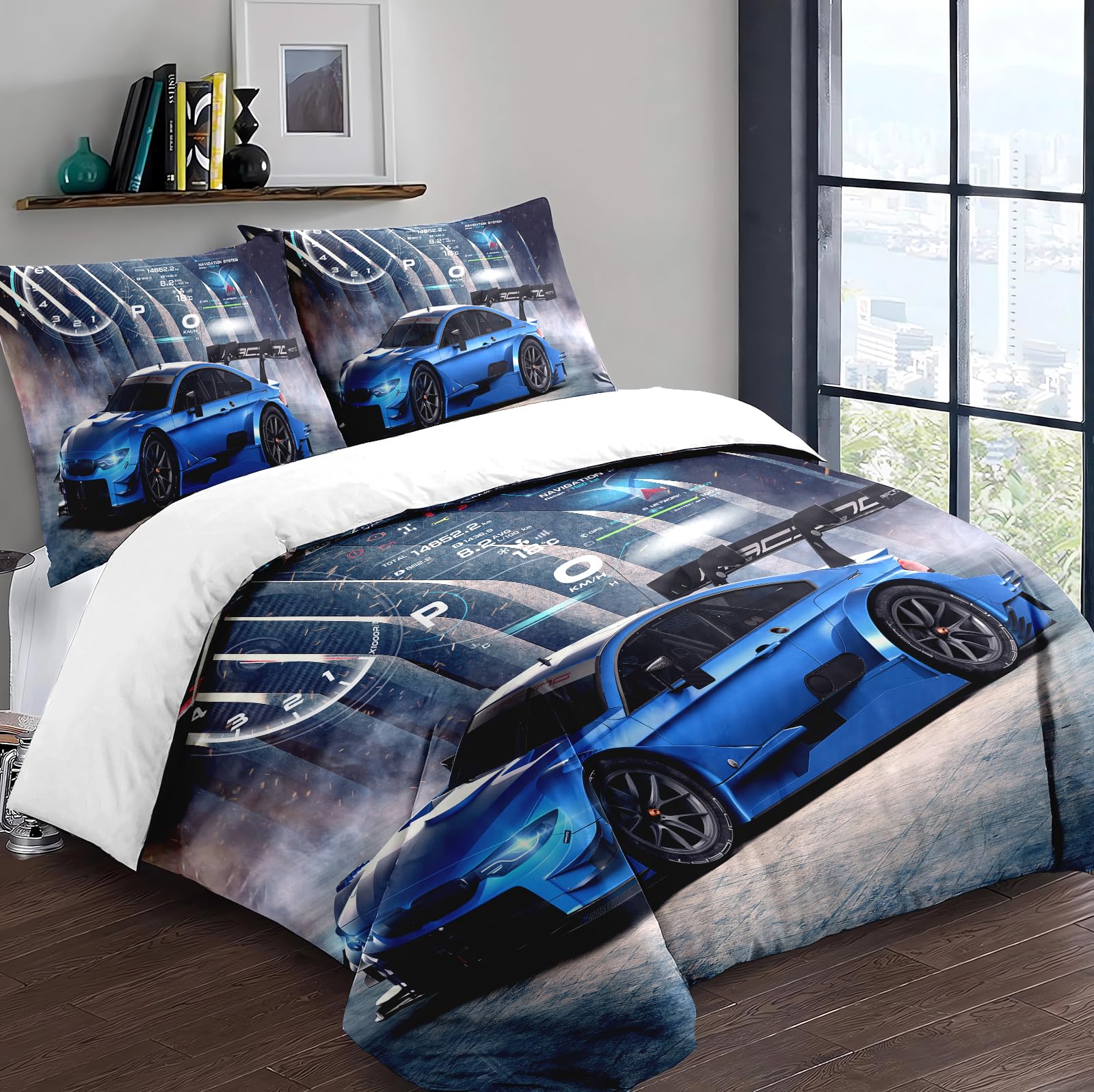 Yzehomijia Racing Duvet Cover Sets for Boys - 200x200 cm - Cool Extreme Sport Design in Soft Microfibre, with 2 Pillowcases.(P2×200) - Image 2