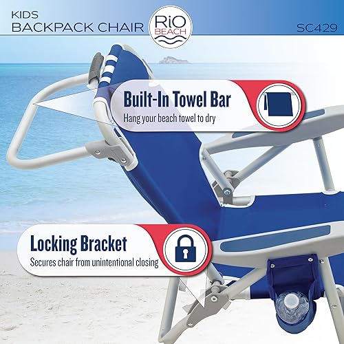 Miniatura 3 de Rio Beach - Silla de playa plegable con mochila plana de 5 posiciones para niños, surfista de surf
