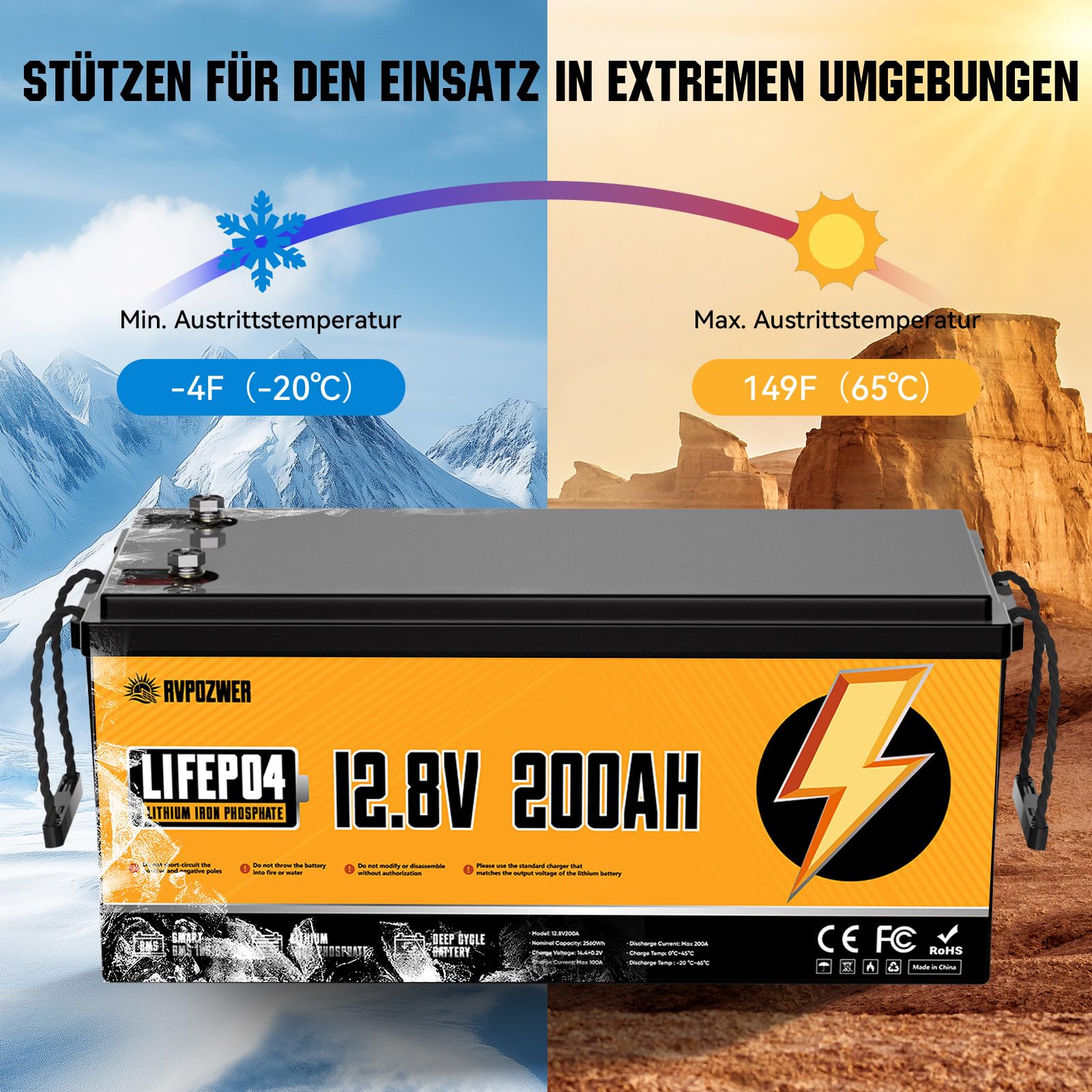 LiTime12V 200Ah Plus Lithium Batterie LiFePO4,BMS 200A Intégré, 4000+Cycles Profonds, Puissance De Sortie Maximale De 2560W,durée De Vie De 10 Ans, Parfait Pour RV, Solaire, Marine, Hors Réseau