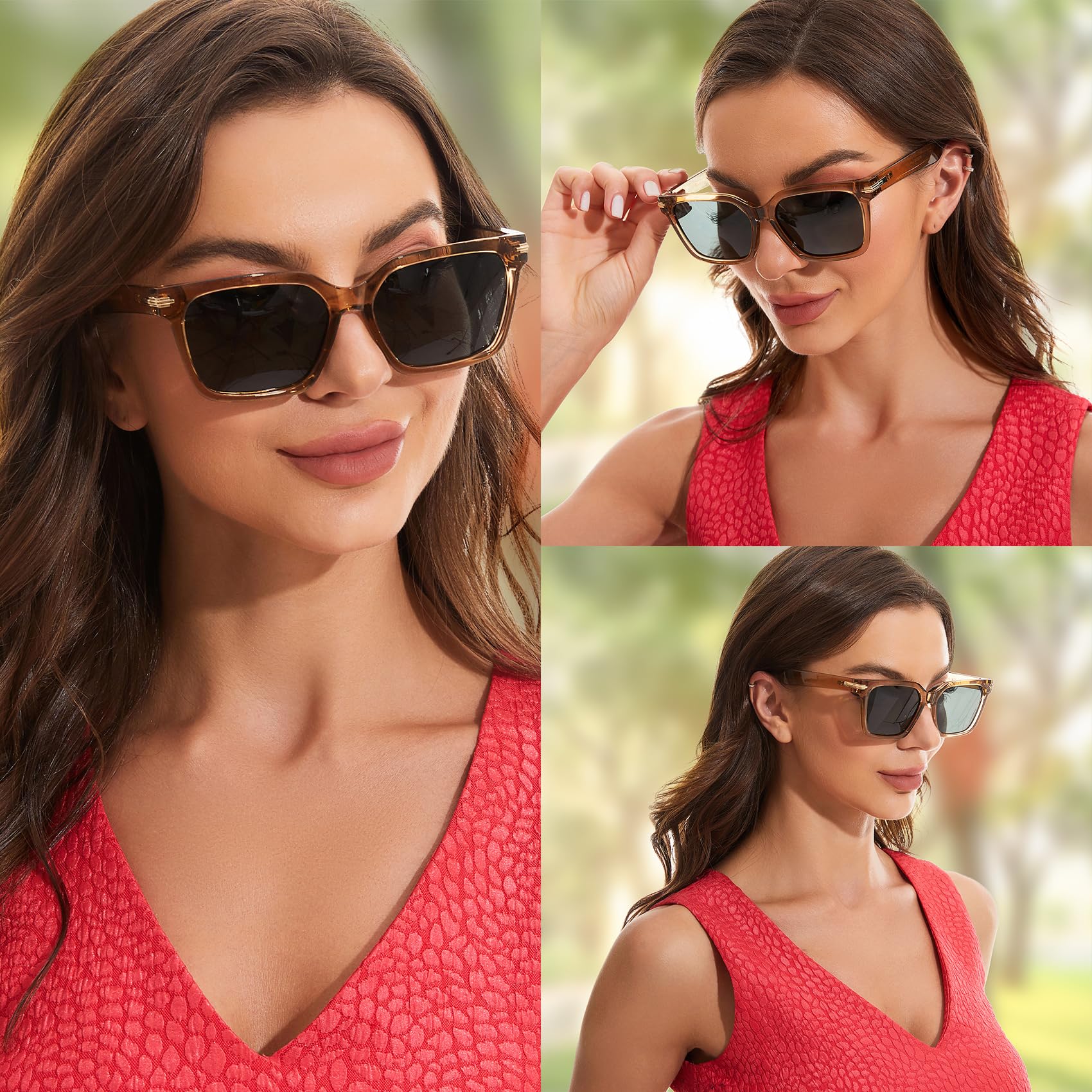 OUWEN OW2234 Retro-Sonnenbrille, polarisiert, rechteckig, für Damen und Herren, modische Farben, flexible Kunststofflinse, UV-Schutz