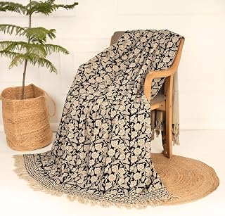 100% Cotton Throw Blanket for Couch and Bed – Handcrafted Floral Desig...