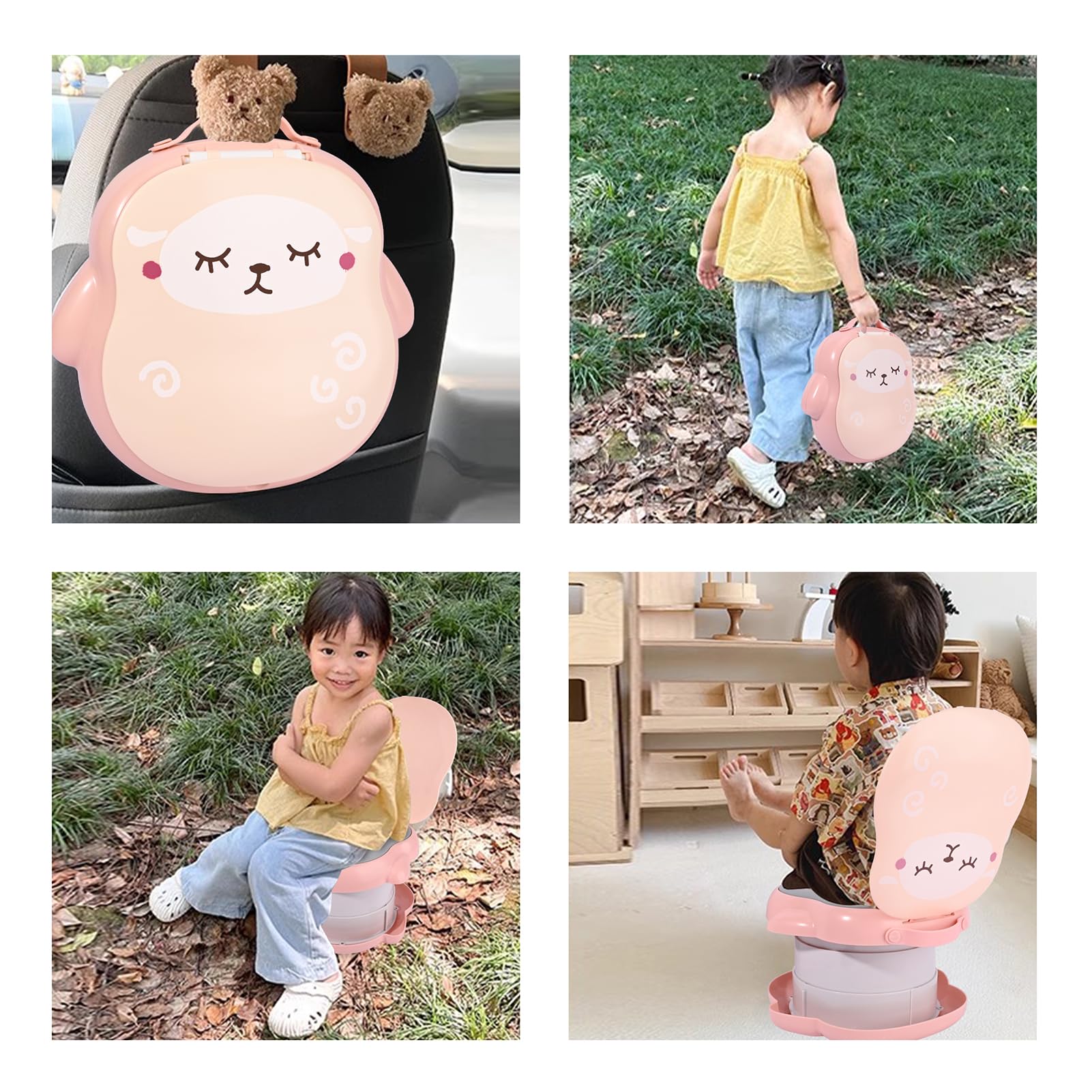 Bebamour Pot de voyage pour tout-petits - Siège de toilette pliable pour enfants - Pot portable pour l'apprentissage de la voiture Sac à main - Portty à l'extérieur,Mouton rose