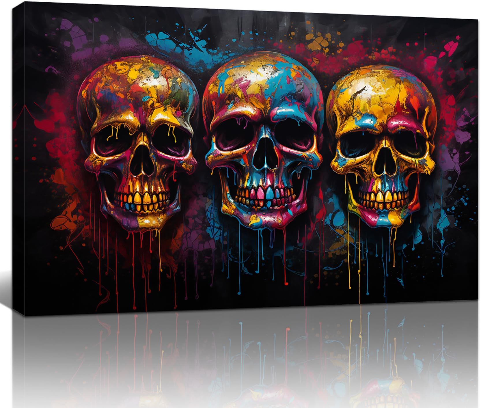 FajerminArt Wooden Framed Graffiti Canvas Wall Art Colorful Skull Skeleton Canvas Prints Painting Wall Artwork Picture for Living Room Bedroom Home Decorations Ready To Hang 24"x36"（60cmx90cm）