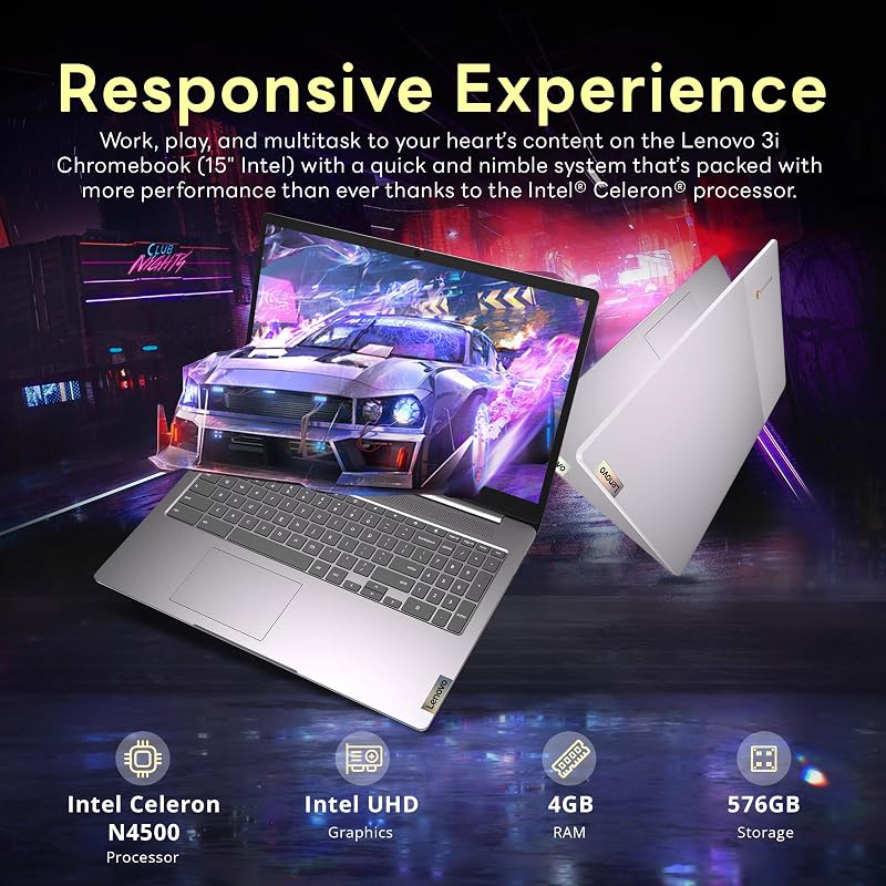 Lenovo 3i 15.6" FHD Chromebook, Intel Celeron N4500, 4GB LPDDR4X, 576GB Storage (64GB eMMC + 512GB Docking Station Set), Intel UHD Graphics, Number Pad, HD Webcam, Wi-Fi 6, Chrome OS, Gray image 3