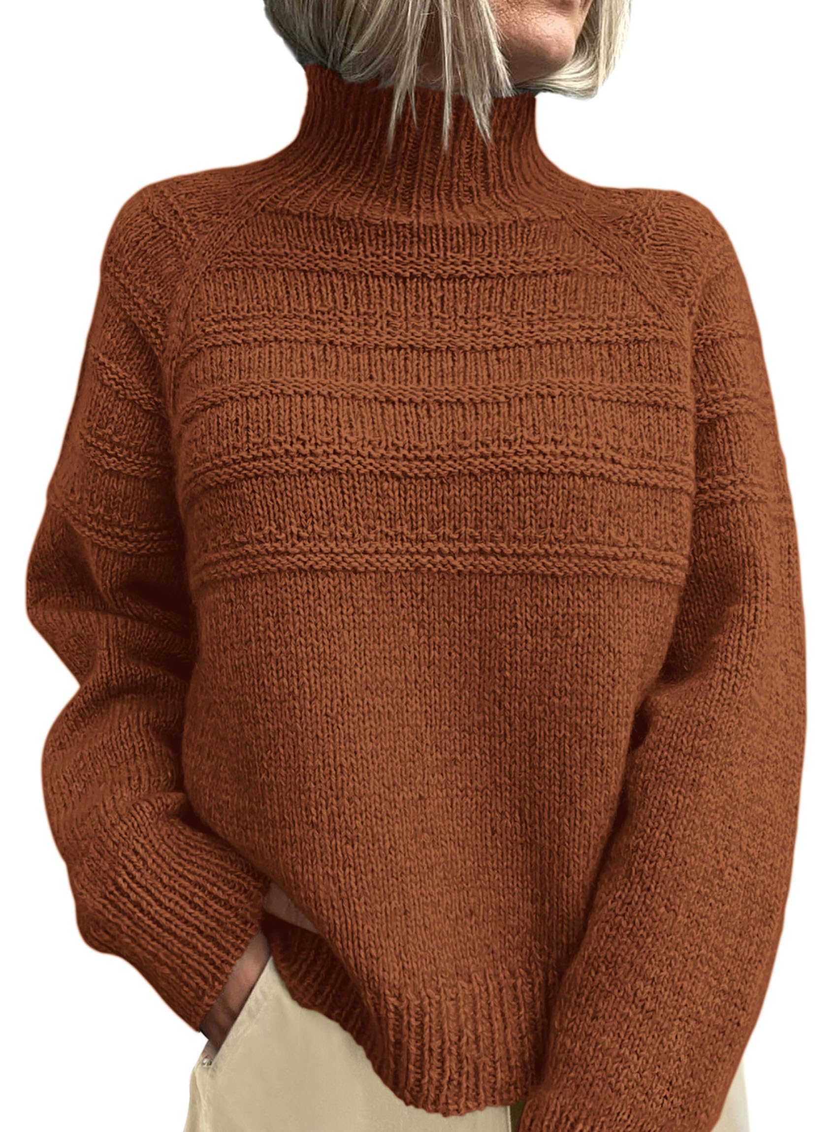 Women's Turtleneck Sweaters 2026 Fall Chunky Knit Pullover Long Sleeve Jumper Tops Trendy Winter Clothes-image-8