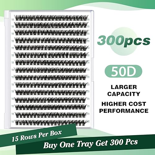 Miniatura 2 de 300 pestañas individuales 50D-0.07D, rizo de 0.431 pulgadas, para colocar en casa, bandeja grande, pestañas en racimo suaves y naturales (50D-0.07D,