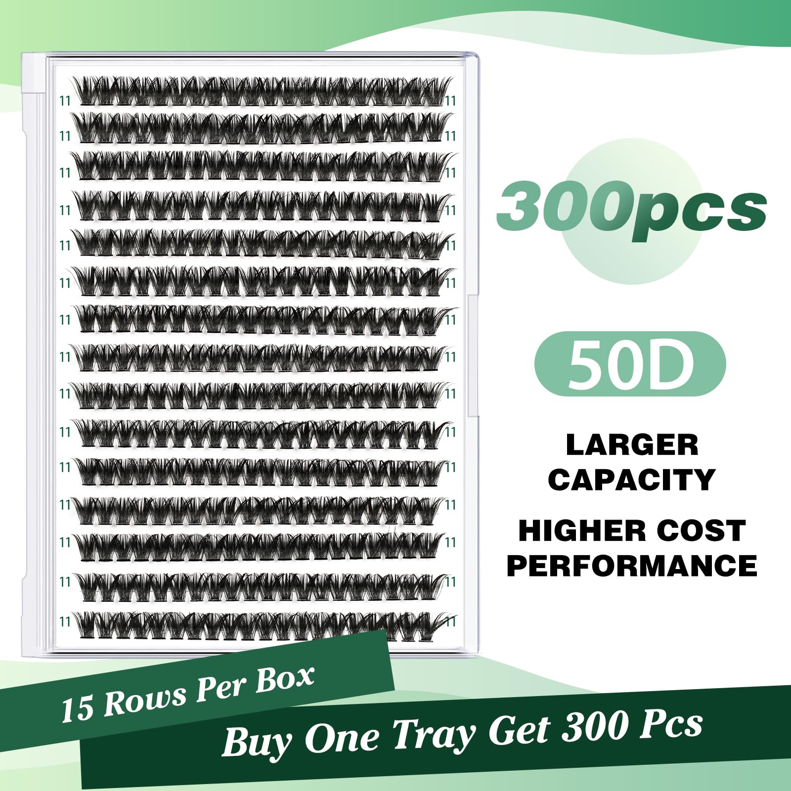 KEYYOU Wimpern Extensions 300pcs Cluster Lashes 50D D Curl 11mm Einzelne Wimpern Volume Natürlich Sanft Wimpernverlängerung（50D-D-11）