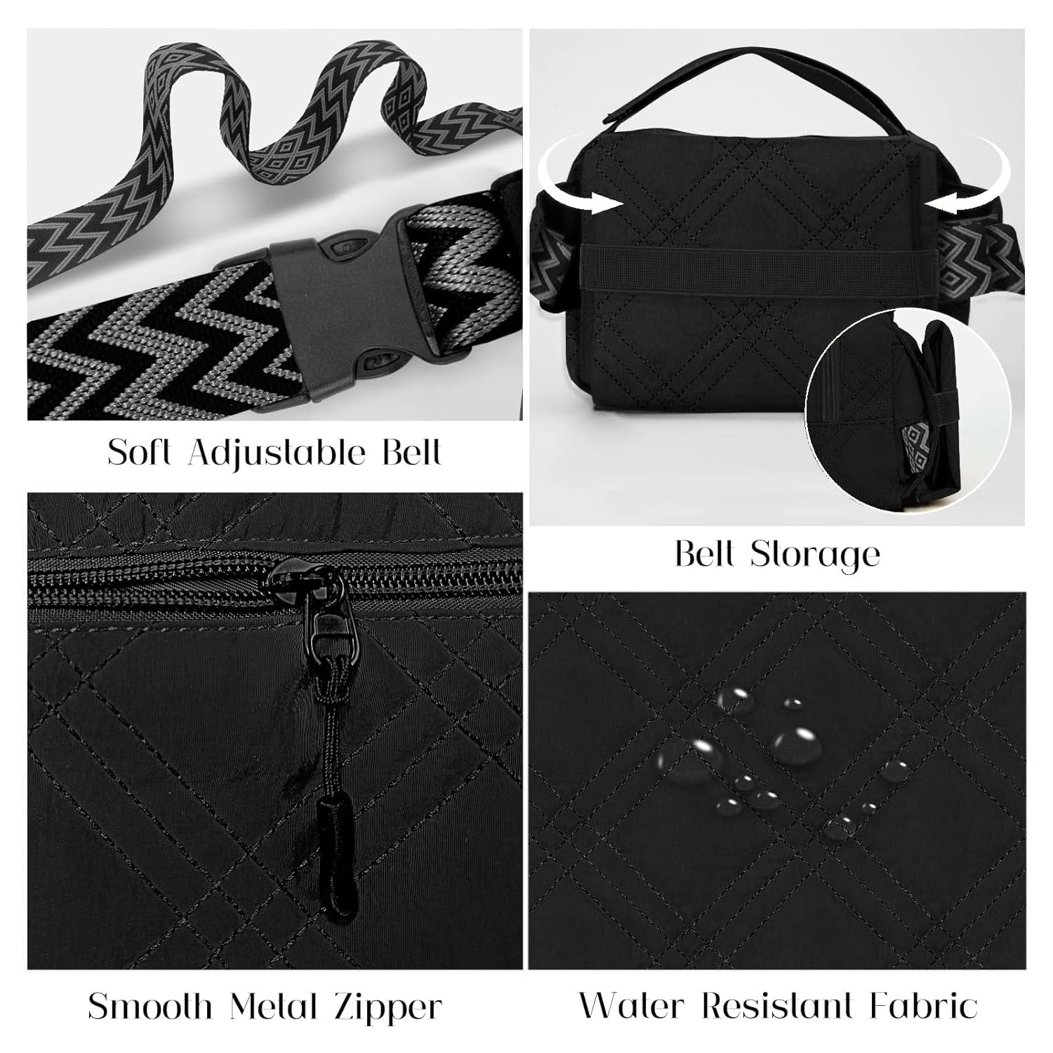 Small Diaper Bag with Portable Changing Pad, Mini Crossbody Diaper FannyPack with Wipes Pocket, Women Waist Bag for Travel (Quilted Black, Large) - Image 7