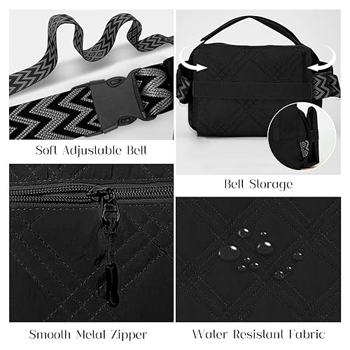 Miniatura 7 de Bolsa de pañales pequeña con cambiador portátil, mini pañal cruzado con bolsillo para toallitas, riñonera para mujer para viajes (negro acolchado,