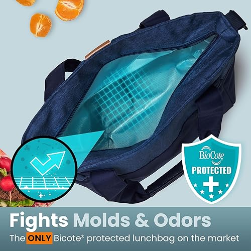 Miniatura 9 de Bolsa de almuerzo aislada extra espaciosa para mujer, color negro, 10.5 L, sin BPA, BioCote, elegante y funcional