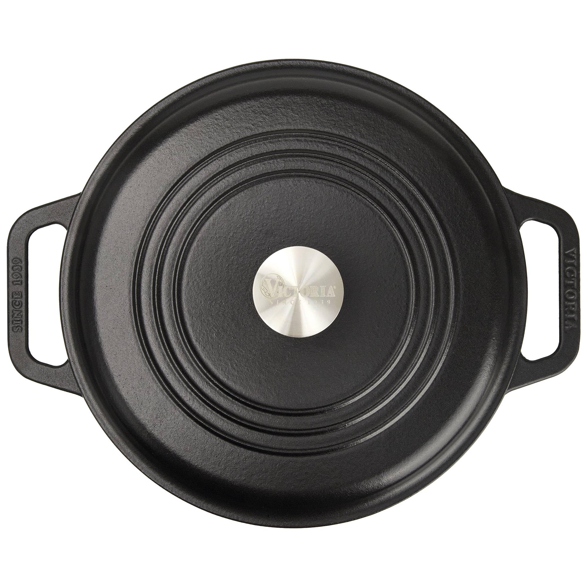 Victoria Horno Holandés Inducción Hierro Fundido Esmaltado 25cm, Cocotte 3,8L, sin PTFE ni PFOA, Apto para Fuego, Barbacoa, Horno, Vitrocerámica, Gas