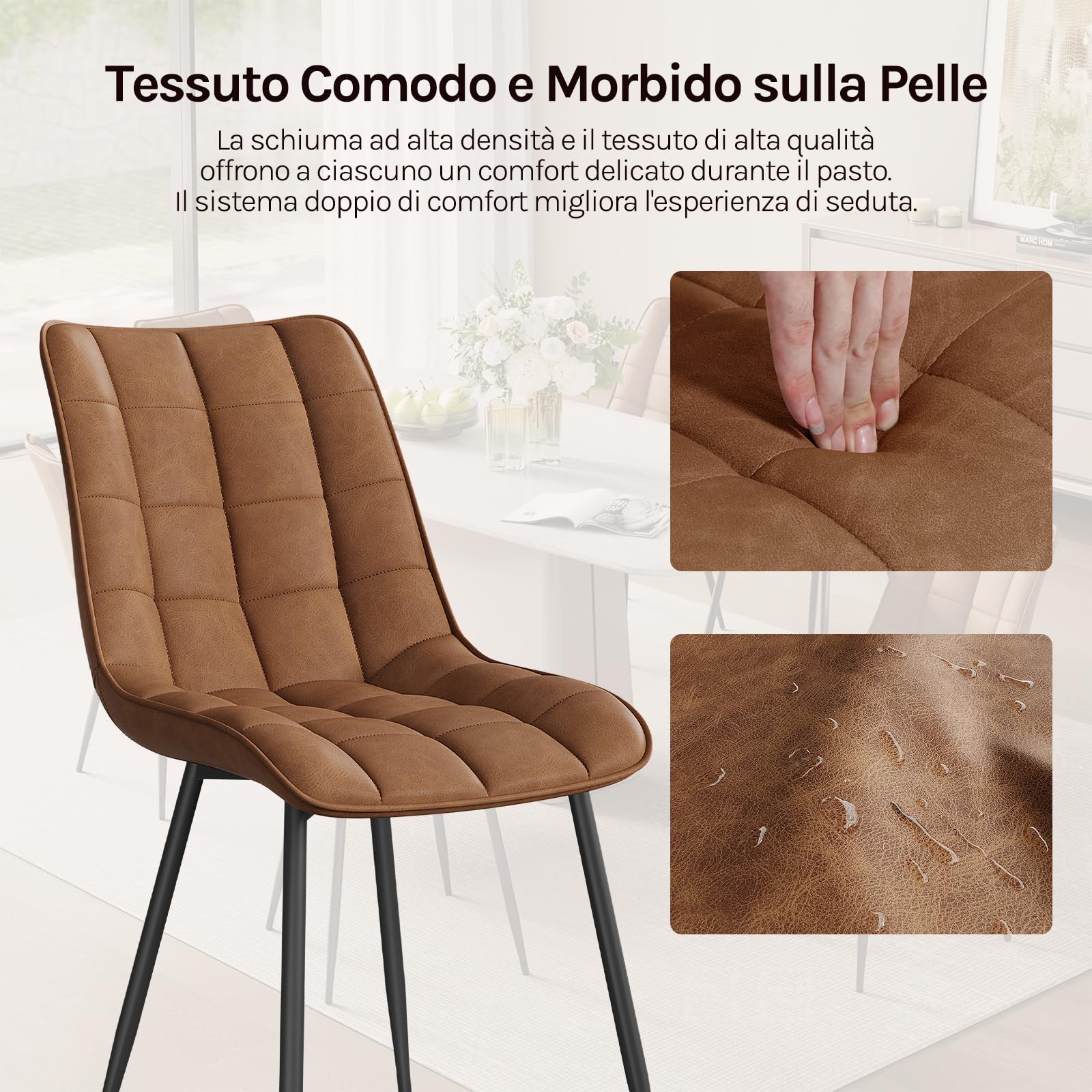 WOLTU Sedie da Pranzo con Schienale senza Braccioli Sgabello in Ecopelle per Cucina Marrone Chiaro