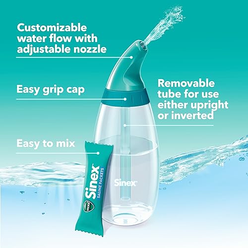 Miniatura 3 de Vicks Sinex - Kit de iniciación de enjuague nasal salino, solución salina sin medicamentos, elimina moco y alérgenos, alivio rápido y eficaz para la