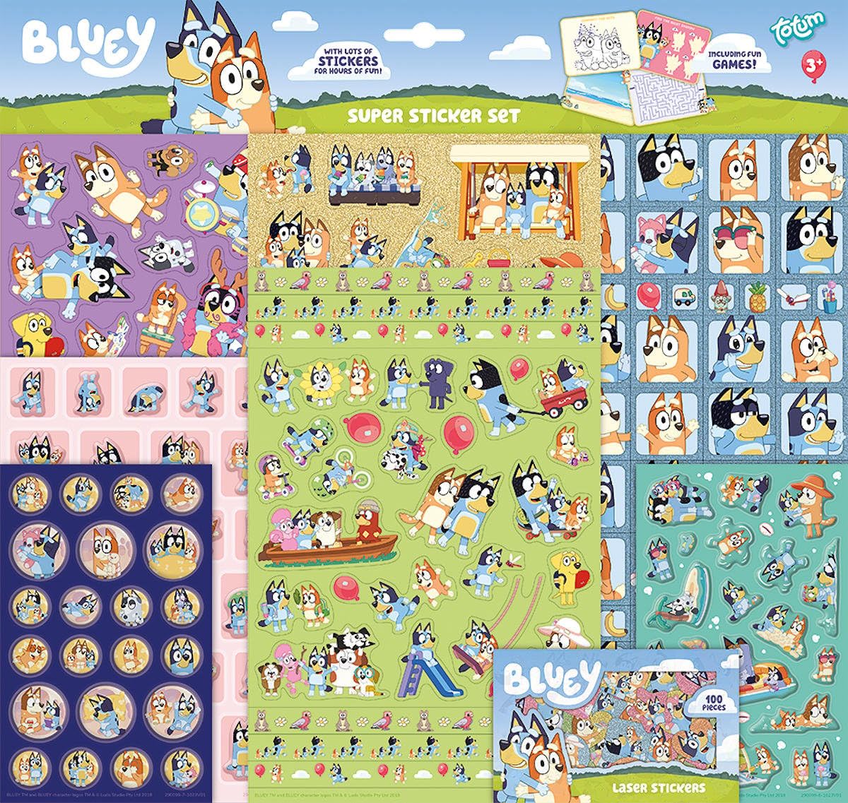 Bluey Stickers XL Super Sticker Set, 7 Sticker Sheets, Metallic and 3D Puffy Stickers, Blue