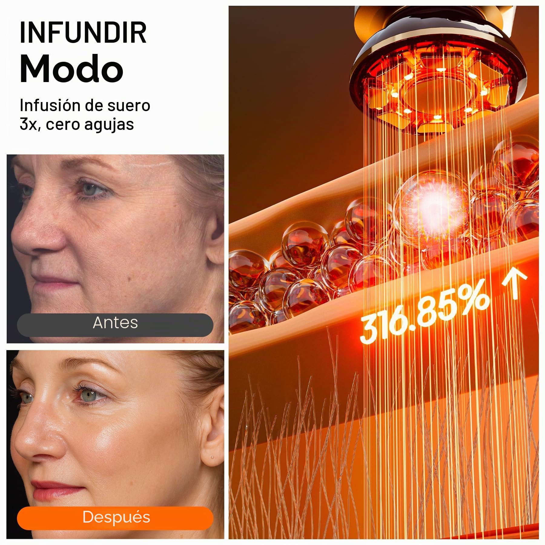 INIA Aparato profesional de masaje facial antienvejecimiento 3 en 1 con microcorriente y luz roja. Aparato reafirmante y lifting para rostro y cuello. Reduce la hinchazón y las arrugas. Reafirma