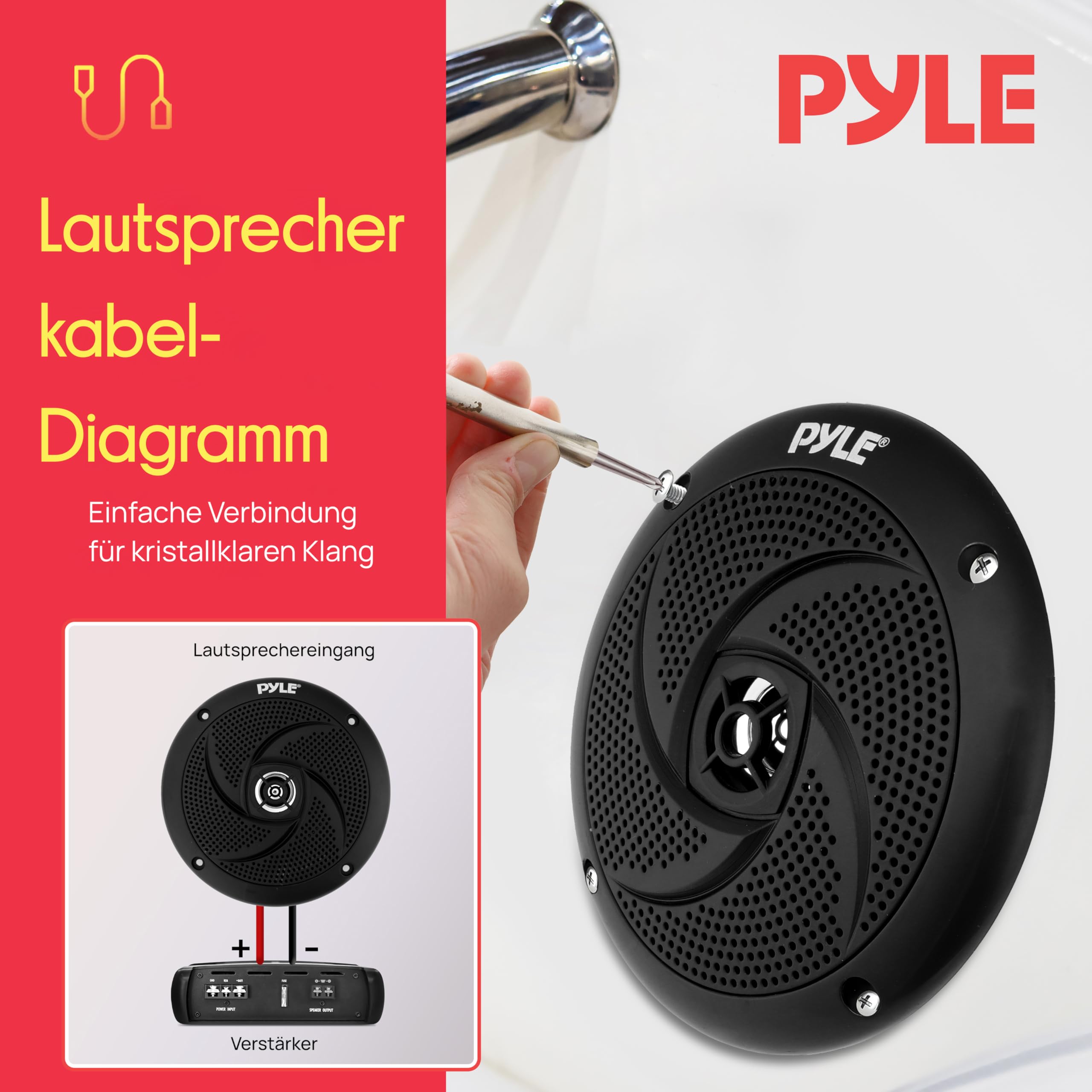 Pyle Marine Lautsprecher- Wasserfest 240W, Outdoor Speaker für Sommerfahrten mit Offroader, Boot, UTV, ATV, RV Auto & Golf Cart, Flaches Design
