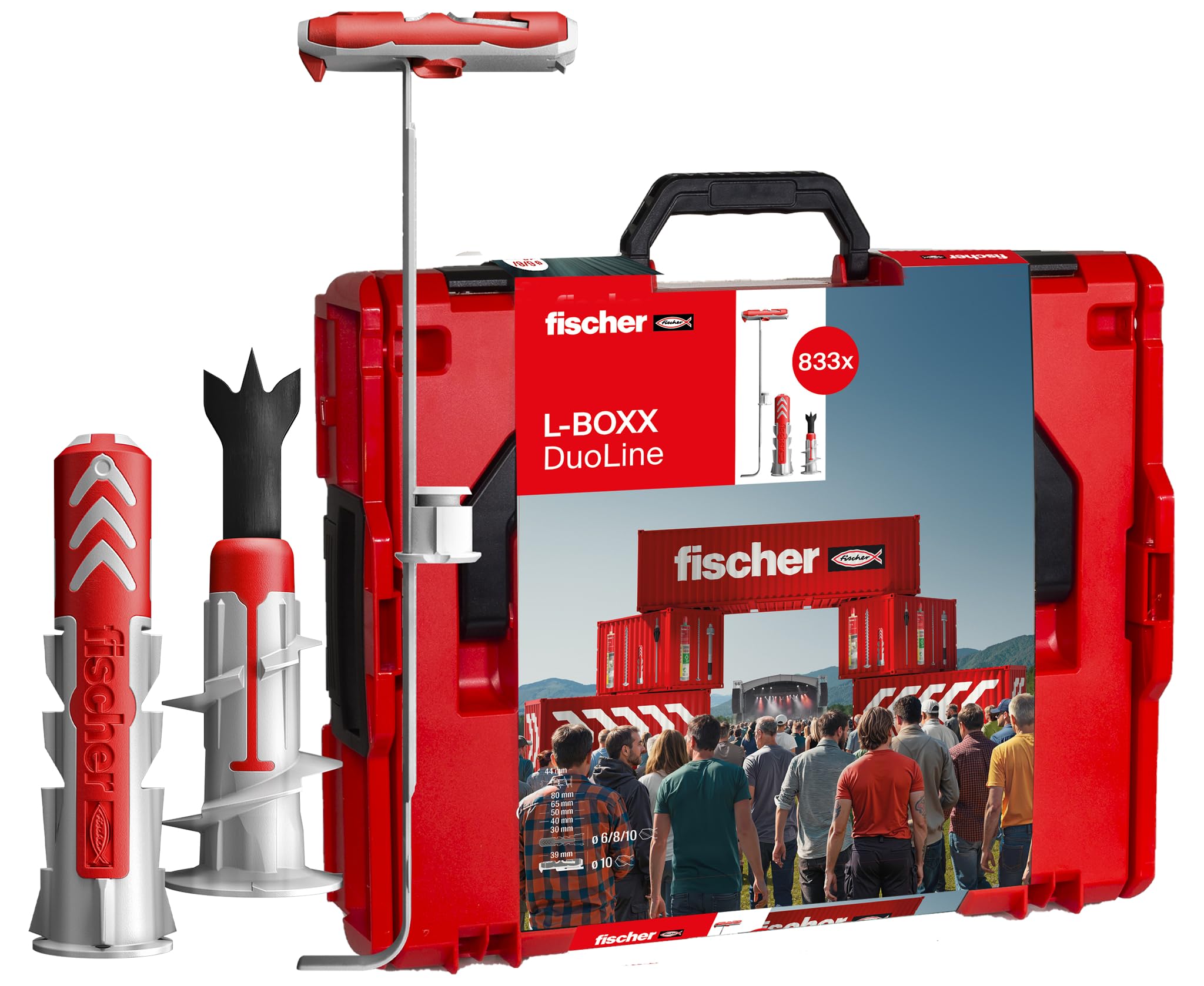 fischer L-Boxx 102 DuoLine - Set di tasselli da 833 pezzi, diametro 6-10 mm, lunghezza 30-80 mm, DuoPower, DuoTec e DuoBlade, per professionisti e fai da te