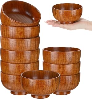 Reallnaive 10 Pack Hand-Carved Acacia Wood Salad Bowls - 4.7 Inch Calabash Serving Bowls for Snacks, Soup, Dips & Party Trays