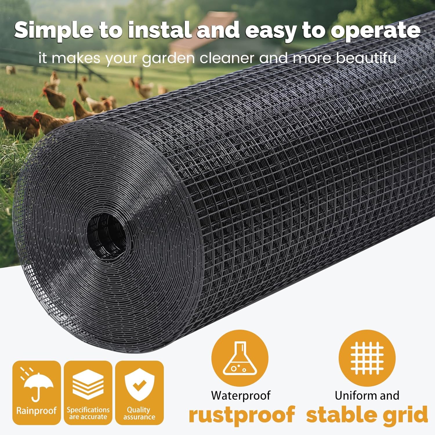 Black Hardware Cloth 1/2'' 48'' X 100',19 Gauge Chicken Wire Fencing PVC Coating Welded Wire Mesh Rolls for Chicken Coop and Home Improvement Garden Fence Rabbit Tree Guard