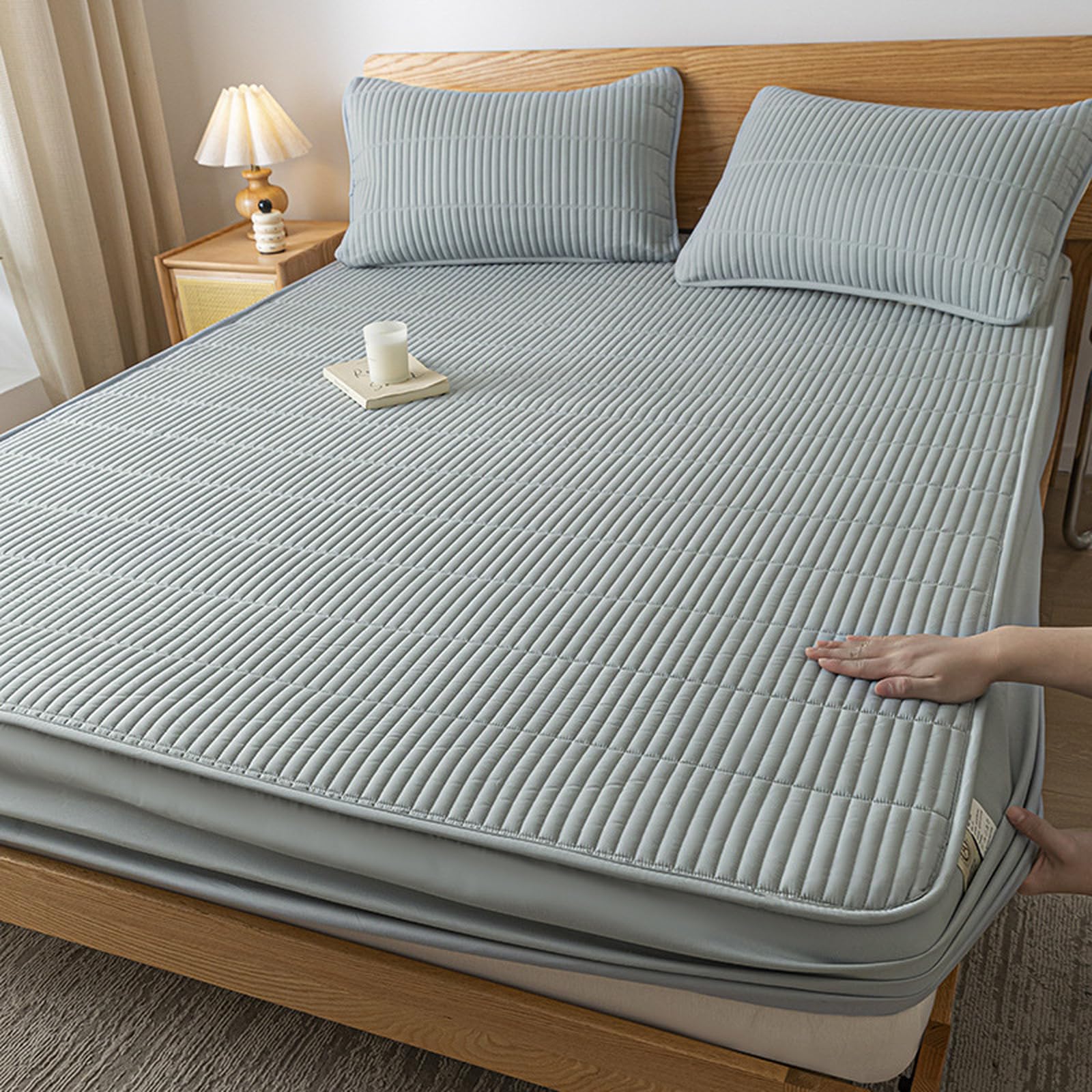 Sábana bajera ajustable acolchada impermeable extra profunda de 150 x 200 cm + 30 cm, protector de colchón transpirable, lavable a máquina, funda elástica para máxima comodidad