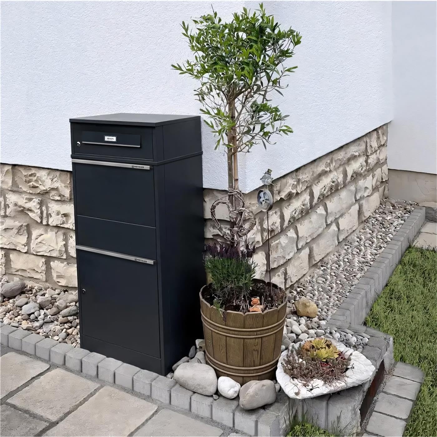 Metzler® boîte à Colis et Lettres avec Plaque de nom Interchangeable et Double Compartiment, Anthracite RAL7016, Acier thermolaqué résistant aux intempéries, Montage Facile, Bispo RE
