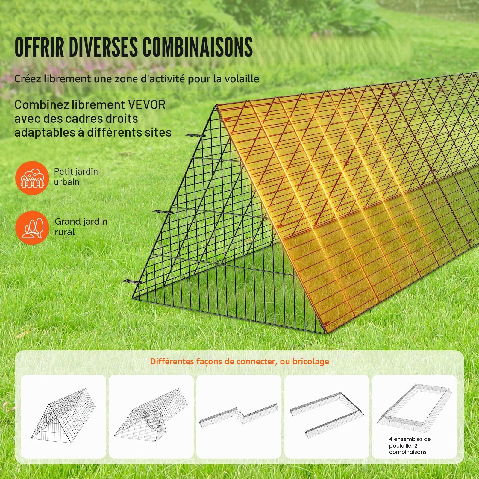 VEVOR Enclos du poulailler, 300 x 71 x 61,5 cm (L x L x H), Tunnels de Poulet pour la Cour, poulailler Portable pour Une Installation Facile à l'extérieur, Cage adapté aux Poulets, Canards, Lapins