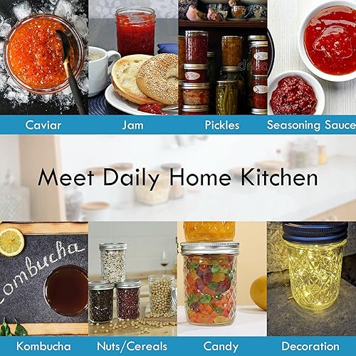 Miniatura 6 de YEBODA Tarros Mason de 16 onzas de boca ancha, paquete de 12 tarros de vidrio con tapas herméticas de metal plateado y bandas para mermelada, miel,