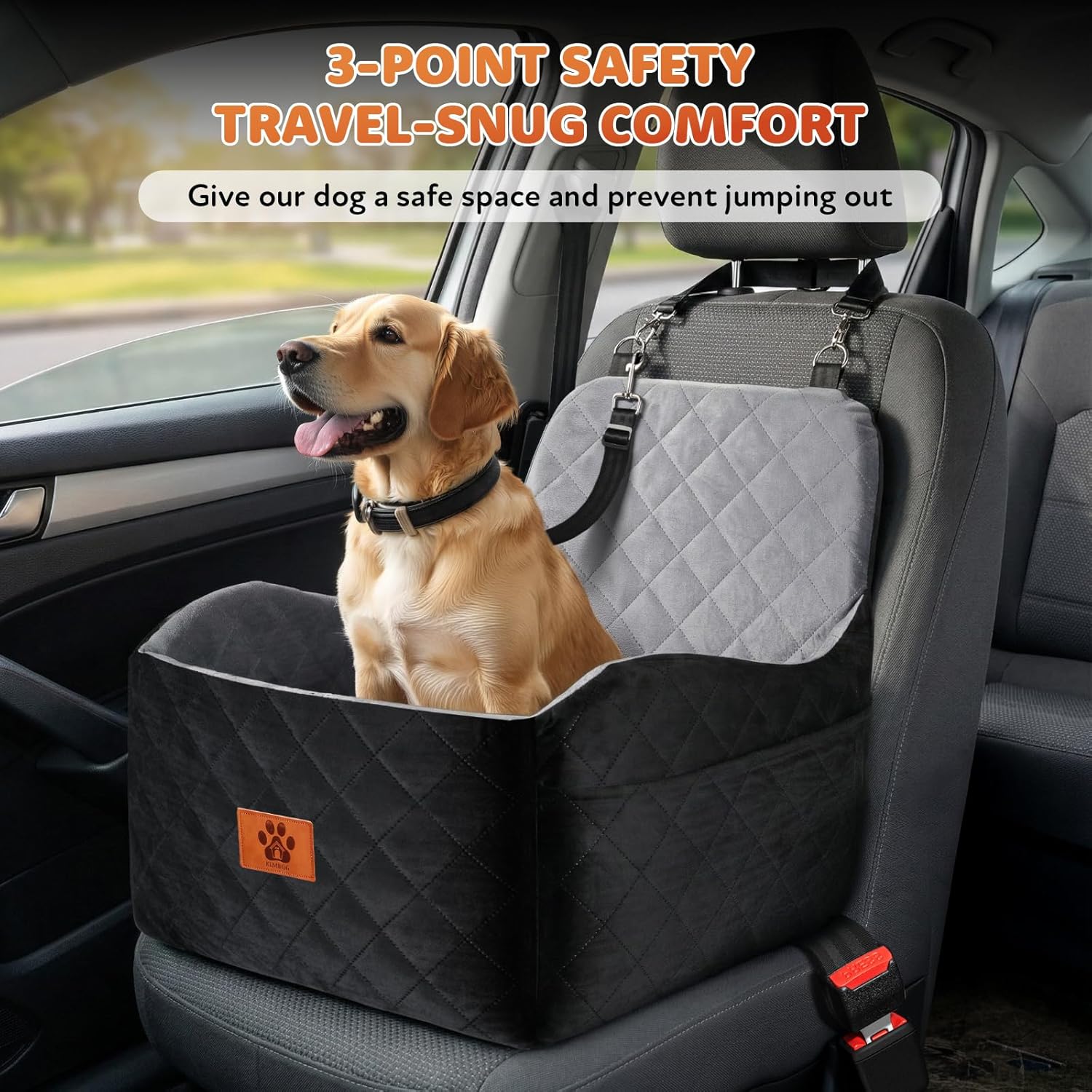 Dog Car Seat for Small Medium Dogs, Dog Booster Seat with Thick Comfort Foam for Pets Up to 35 lbs, Washable & Detachable Pet Cars Seat with Safety Tether, Storage Pockets, Universal Car Seatbelt Clip
