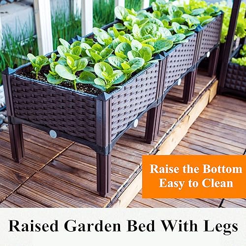 Miniatura 3 de Kit de cama de jardín elevada de plástico, maceta ligera para cultivar verduras frescas, hierbas, flores en balcón, techo, patio o patio, 112 x 16 x