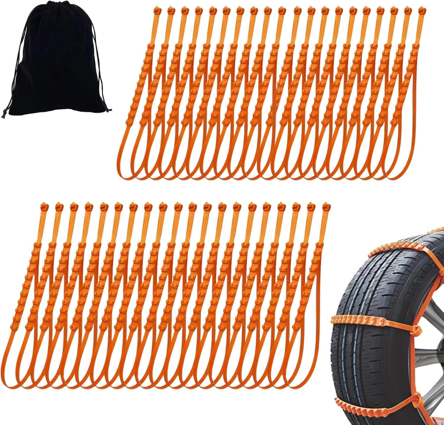 Reusable Anti Snow Chains, Universal Reusable Anti-skid Nylon Tire Chains, Adjustable Portable Plastic Non-Slip Cable Tie, Emergency Tire Chains for Cars SUVs Trucks (40)