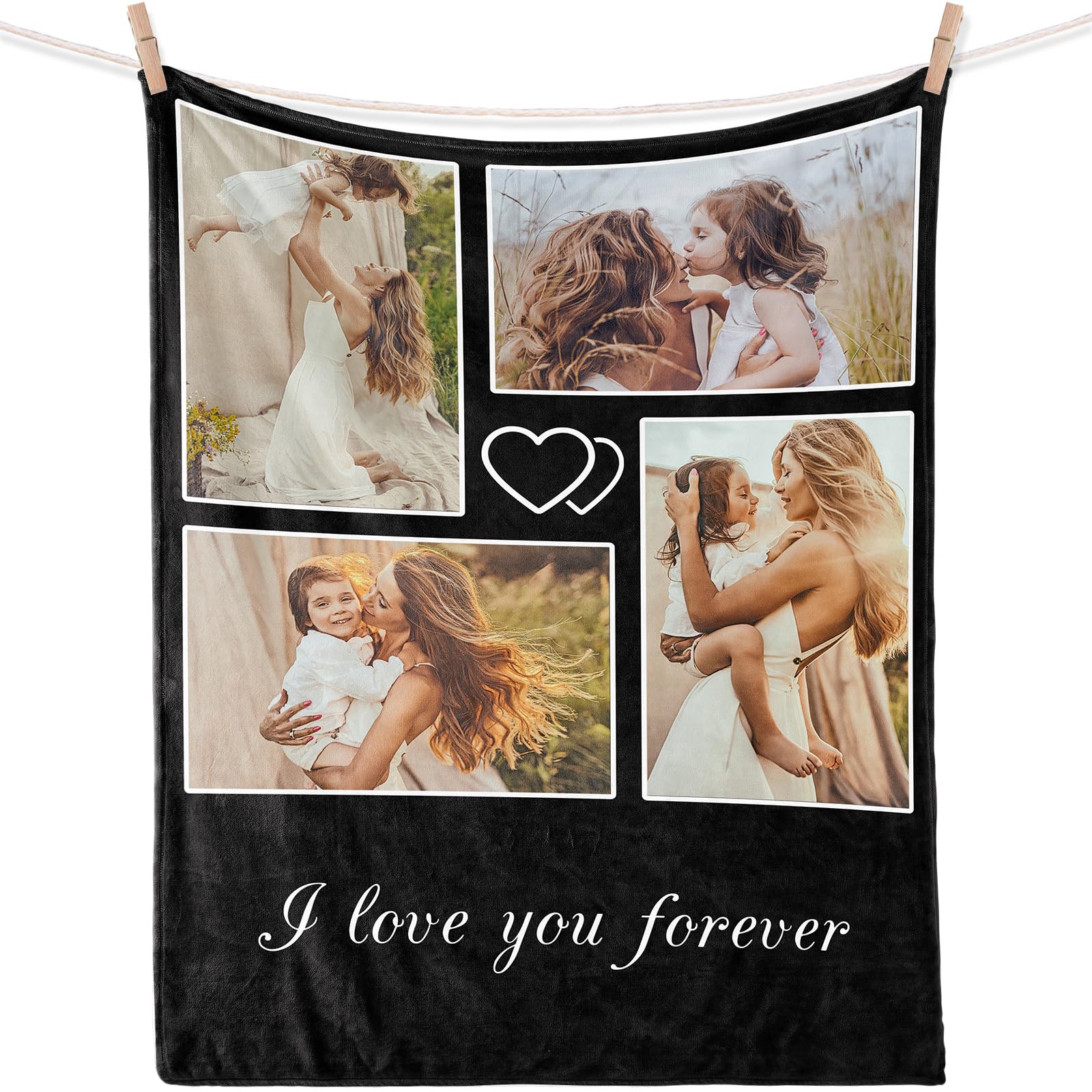 iDIY Personalised blanket with photo text- personalised custom photo blanket, personalised photo blanket, gifts for mother mum, gifts for her, 4 photos
