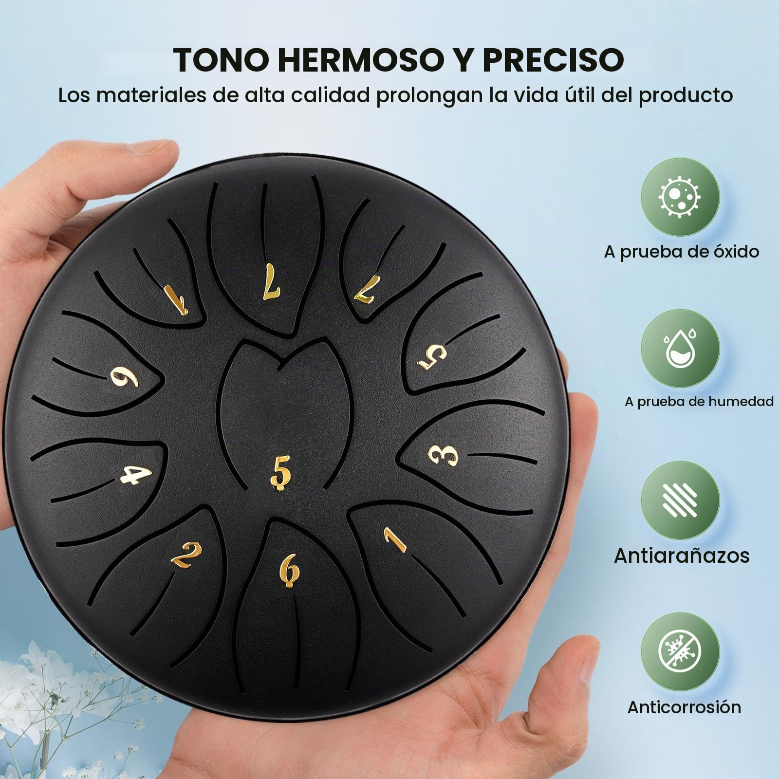 Tambor de Lengua de Acero, Tambor de Mano de 6 Pulgadas y 11 Tonos, Handpan a Prueba de Herrumbre, Handpan de Lengüeta con Bolsa de Tambor e Instrumentos de Percusión para Meditación y Musicoterapia